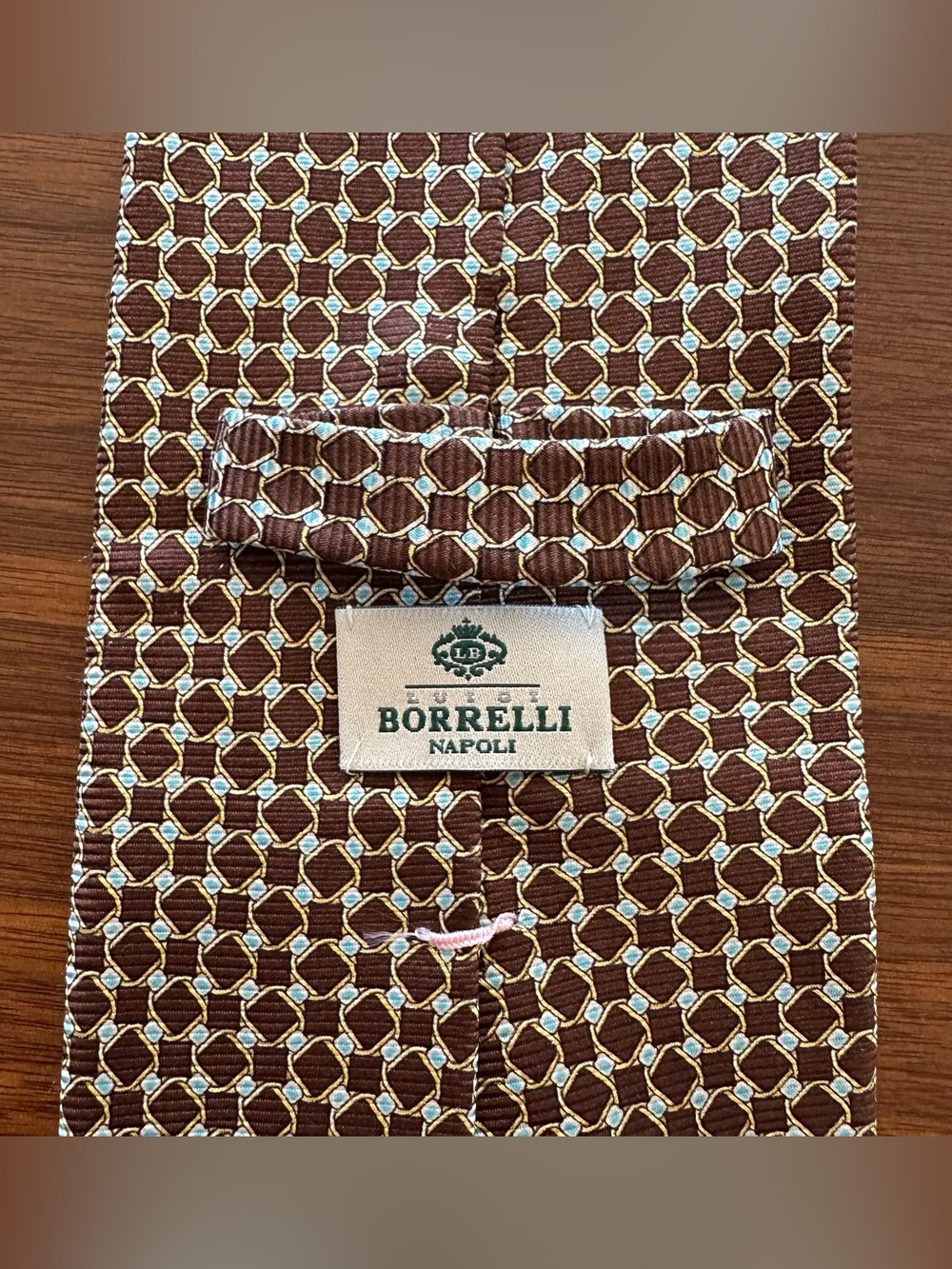 Luigi Borrelli Men's Brown Geometric Print Hand Made Silk Tie